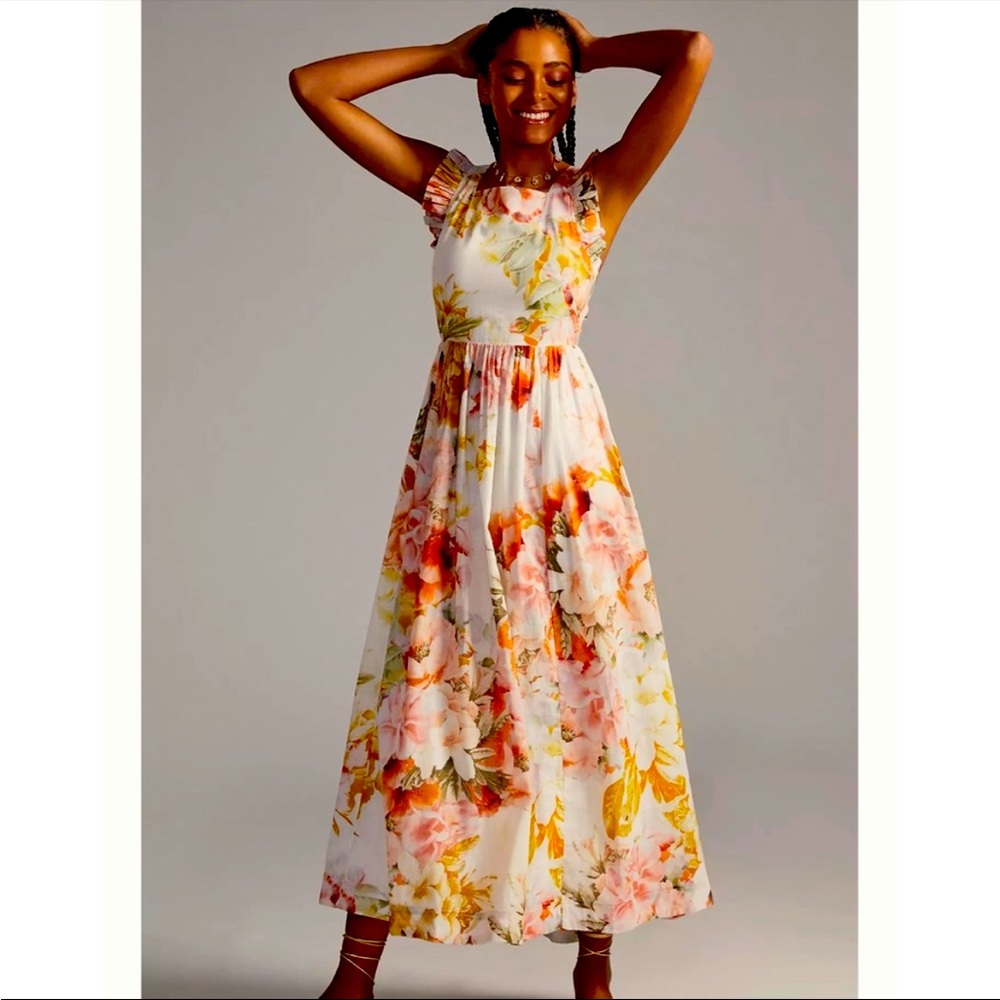 Anthro Maeve Floral Tie Back Maxi Dress - Picture 3 of 9